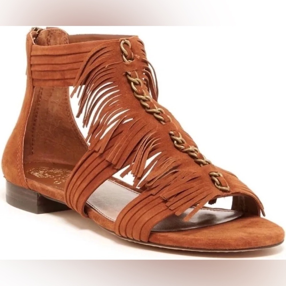 Vince Camuto Suede Leather Fringe Sandals Brown Size 10